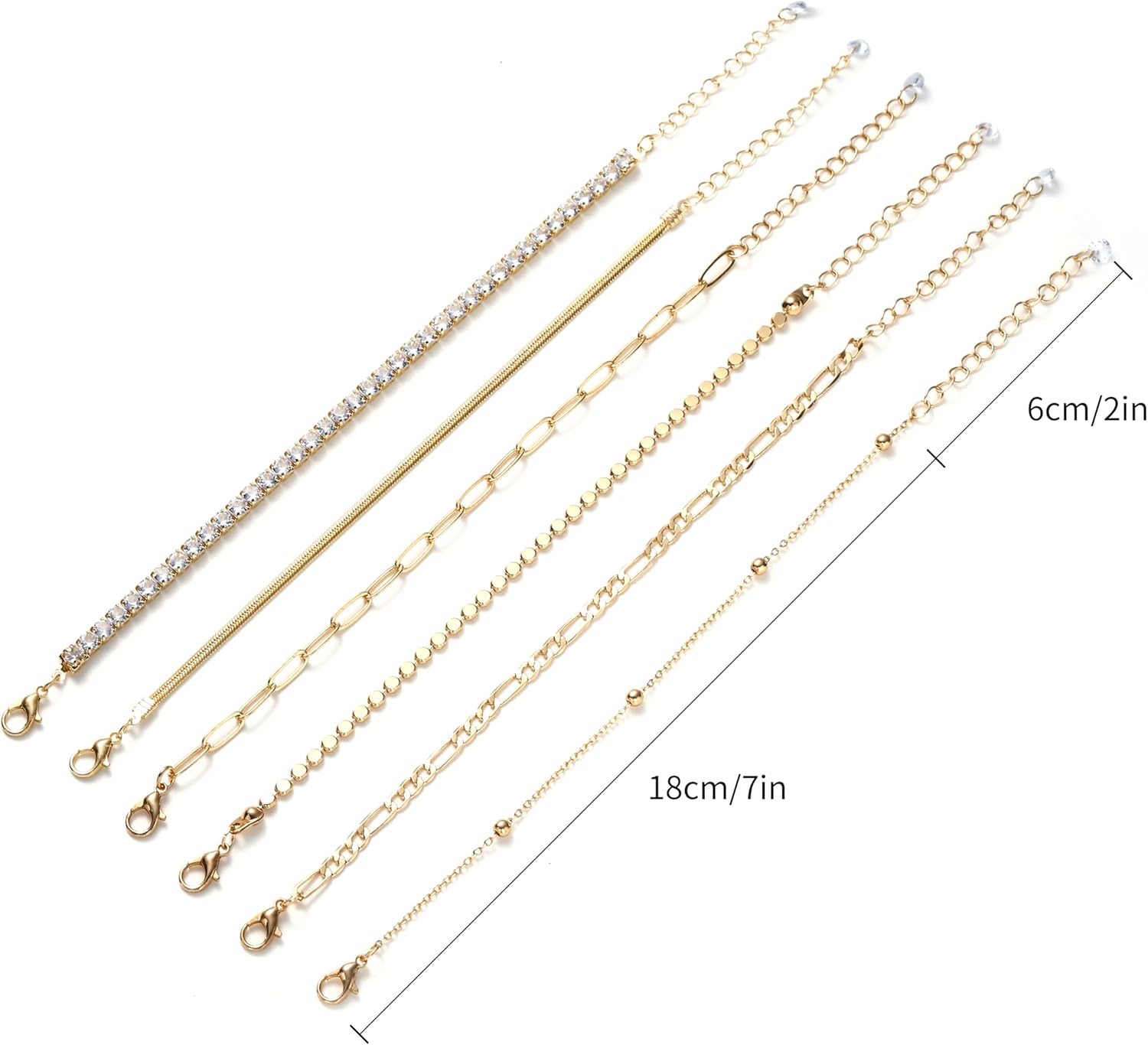 Dainty Gold Bracelets for Women 18K Gold Plated Bracelets Set Trendy Stackable non tarnish Paperclip Chain Bracelets for Valentines Day Gifts(6PCS) - Image 7