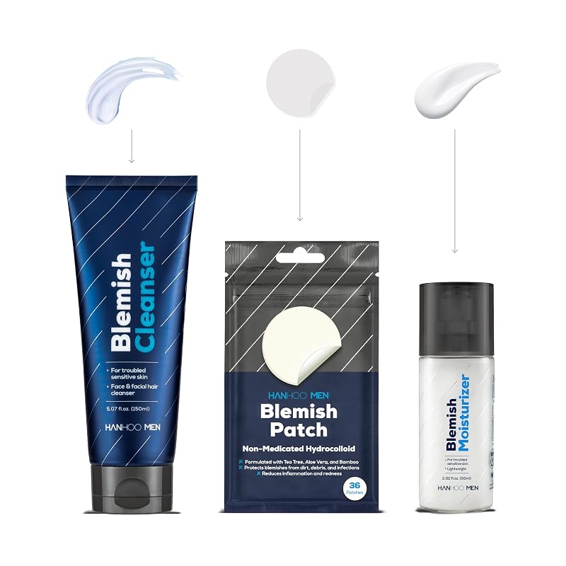 Kit de cuidados faciais masculinos HANHOO com adesivos hidrocoloides, sabonete para rosto e barba e hidratante, 3 unidades