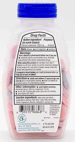 Miniatura 4 de Quality Choice Tabletas antiácidas ultra fuertes, alivio de la acidez estomacal y la indigestión ácida, carbonato de calcio de 1000 mg, sabor a
