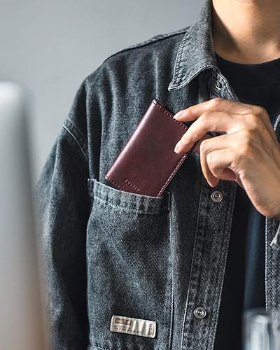 Miniatura 3 de VULKIT Tarjetero de cuero de 2 caras delgado organizador de tarjetas de presentación para hombres o mujeres, Vino, Vintage