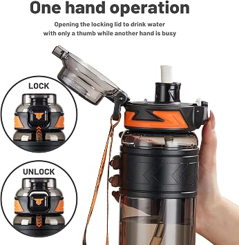 TKK Sports Water Bottles with Removable Straw 29 oz Leak-proof Flip Top Lid BPA Free Tritan Bottles with Strap for School, Fitness, Gym, Outdoor, Black