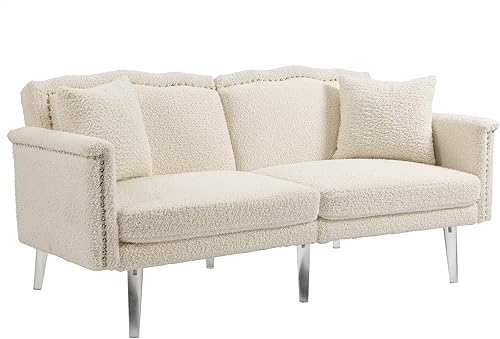 Miniatura 9 de Luxyhome - Sofá cama matrimonial, futón, sofá biplaza de tela de peluche con patas acrílicas, remache, sofá cama convertible para sala de estar,