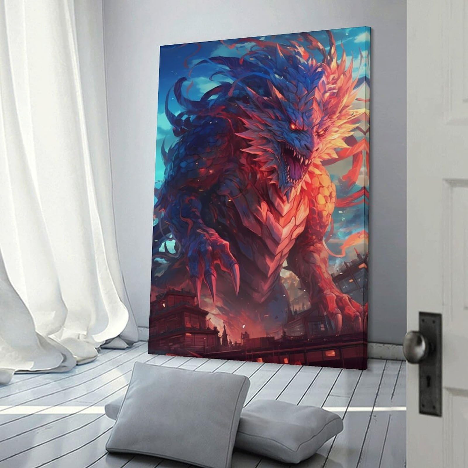 Junmoney Dragon Cityscape -1 Wall Decor Canvas Print 24x36inch(60x90cm), for Sofa Walls, Lounge Or Home Corners, Modern Wall Decor for Cosy Interiors