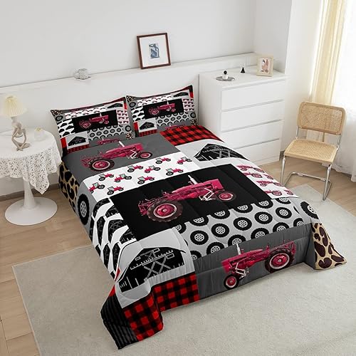 Miniatura 3 de Feelyou Juego de edredón de tractor para niños, juego de ropa de cama de tractor de granja rojo para niños y niñas, equipo de camiones, juego de