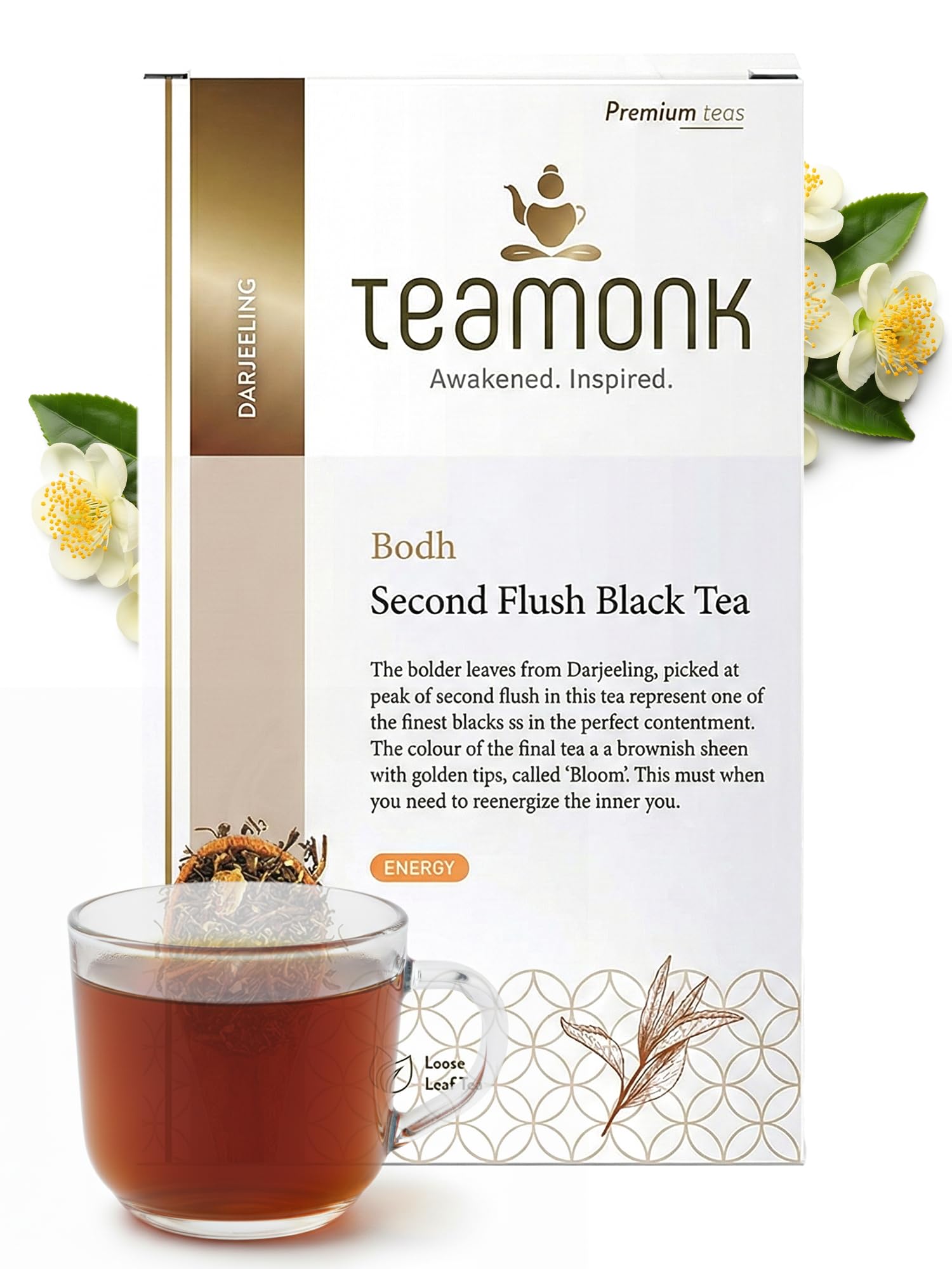 Bodh USDA Certified Organic Darjeeling Second Flush Black Tea Leaves (No powder, 50 Cups) - 100 g. Boosts Energy. Antioxidant Properties. Boosts Heart Health and Helps reduce Blood pressure