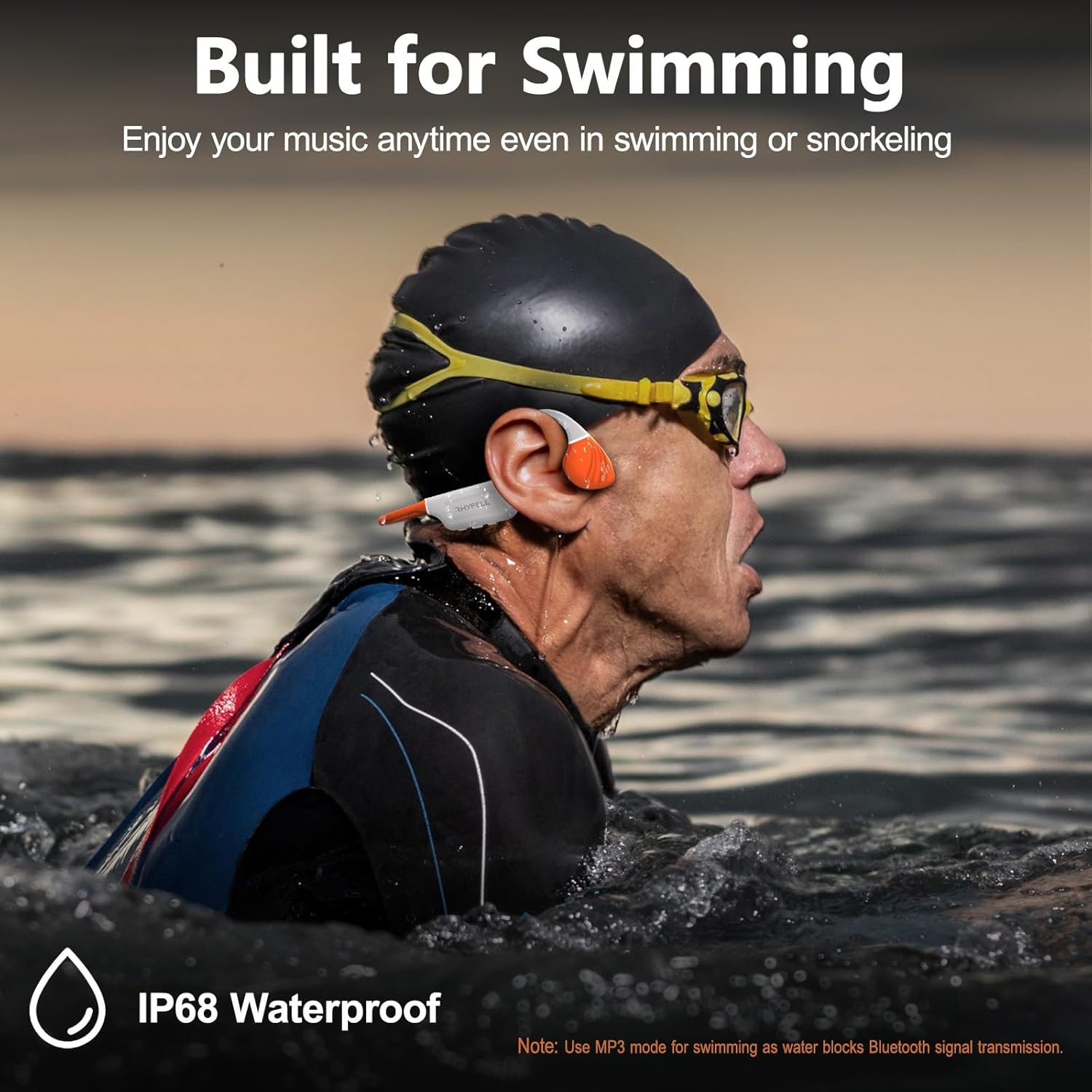 Bone Conduction Swimming Headphones, IP68 Waterproof Headphones with Built-in 32GB MP3 Player, Bluetooth 5.4 Open Ear Sport Headphones for Swimming, Running, Hiking, Walking - Image 3