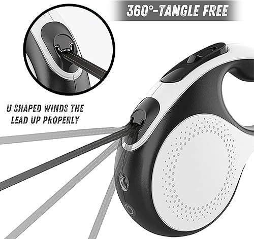 Miniatura 6 de Correa retráctil para perro de 360 sin enredos con luz LED  Cinta de nailon de 16 pies Correa resistente para perro retráctil, freno con una sola