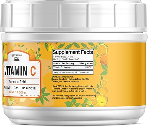 Miniatura 2 de Unpretentious Vitamina C en polvo (2 lb) de ácido ascórbico, tina resellable