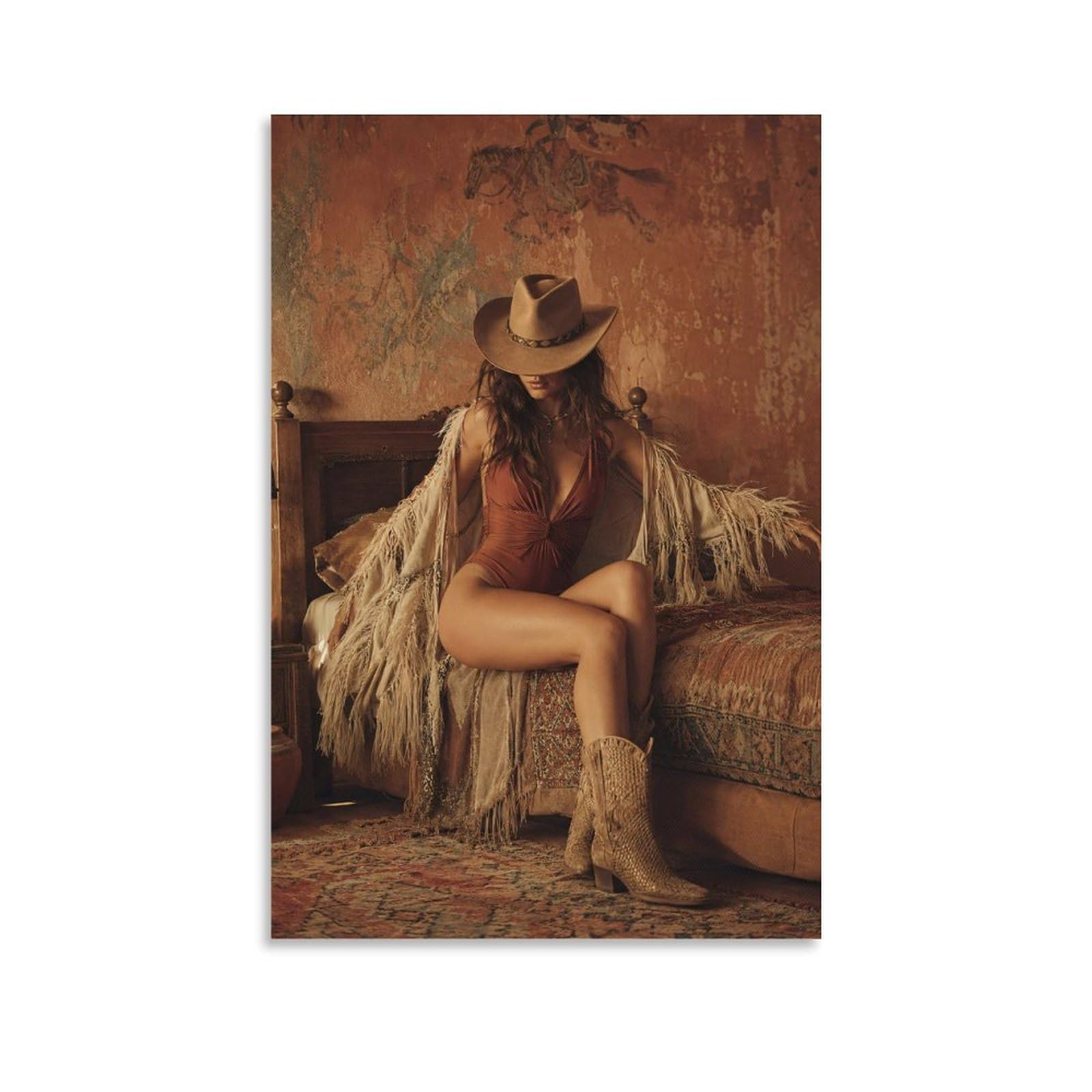 W7C8U2X3 Rustic Cowgirl Bedroom Canvas Wall Art, Western Cowgirl Wall Art