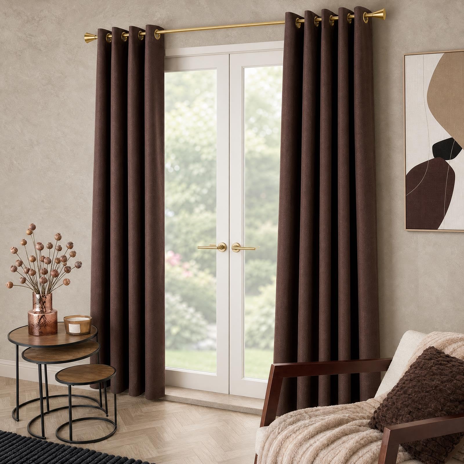 OHS Woven Texture Blackout Curtain Bedroom Living Room, Brown - 46 x 54in