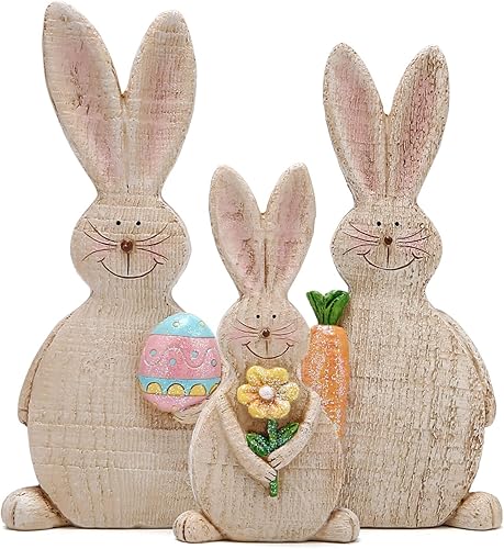 Hodao Juego de 3 decoraciones de conejo de Pascua, figuras de conejo de primavera, decoraciones de mesa para fiesta, hogar, vacaciones, lindo