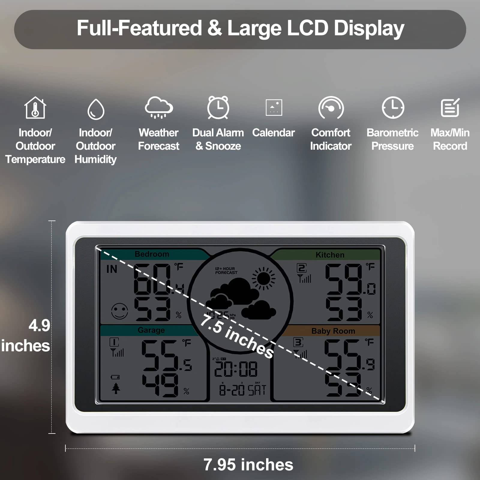 Termometro digitale con 3 sensori wireless, igrometro, per interni ed esterni, frigorifero, congelatore, climatizzatore, misuratore di temperatura ambiente per tutti i tipi di stanza (bianco)
