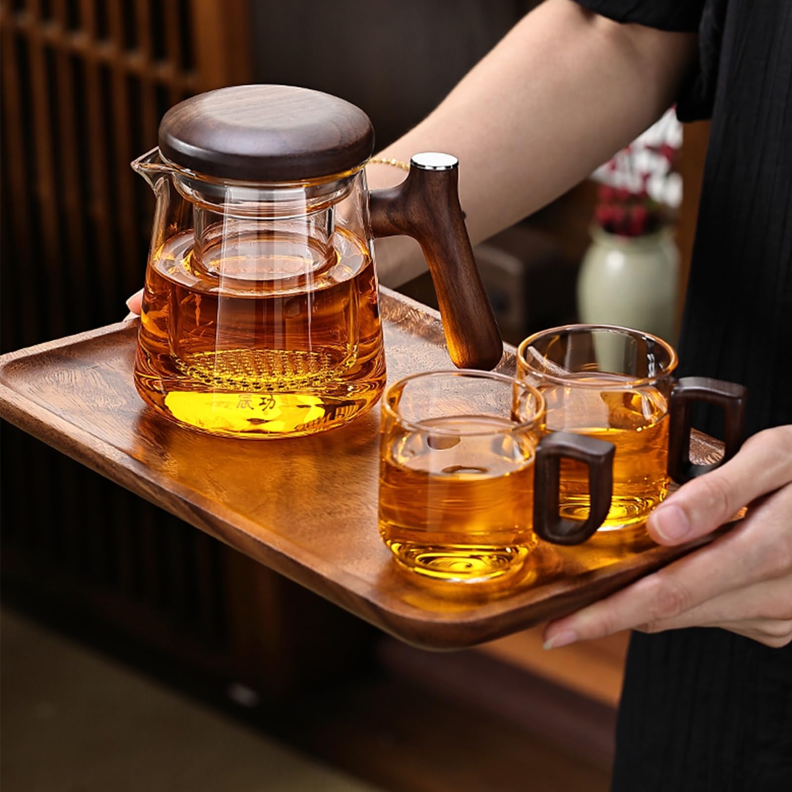 500 ml Wasserabscheider-Teekanne aus Glas mit Holzgriff, Teekanne aus Glas mit Sieb, Magische Teekanne, Hexerei-Teekanne, Magische Teekanne, Druckkontrolle, Magische Teekanne, Teekanne aus Borosilikat