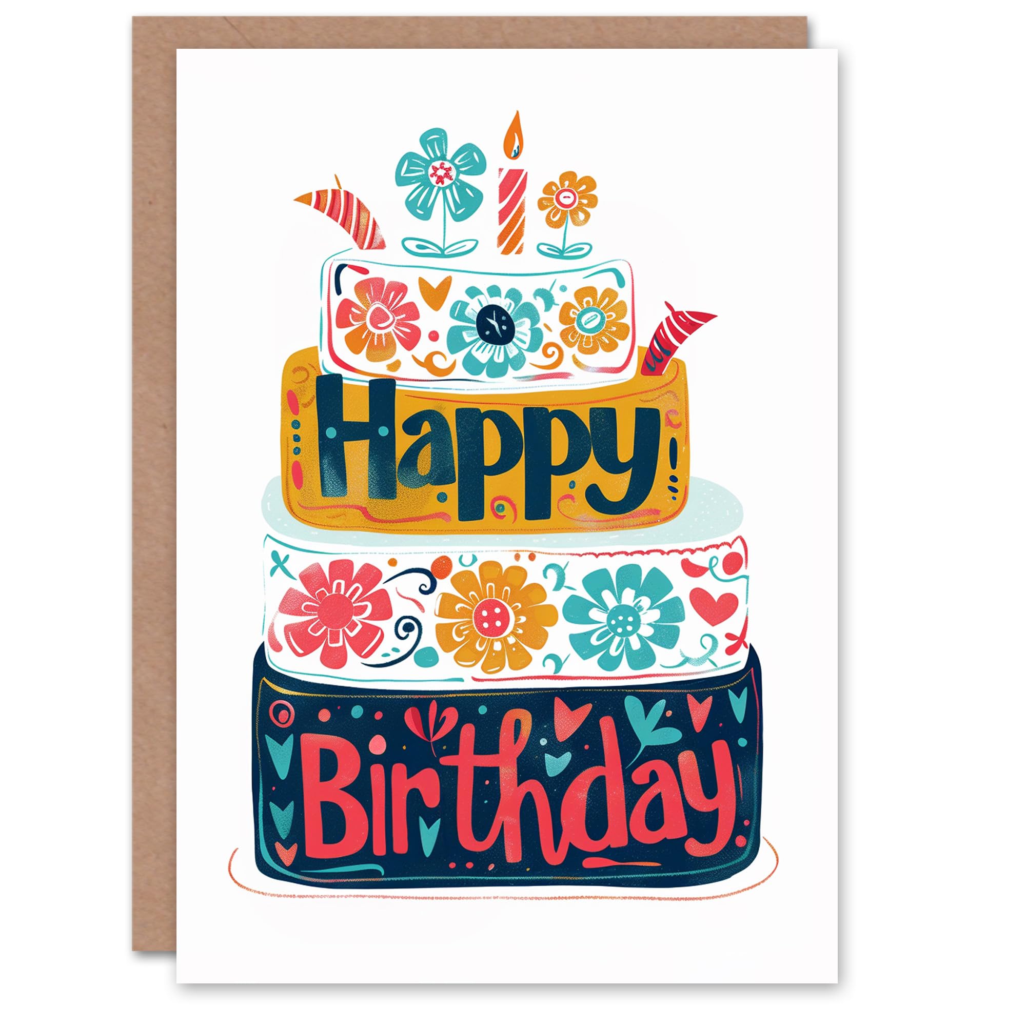 Artery8 Birthday Card Floral Cake Candles and Flowers For Her Gran Sister Niece Daughter Wife Woman Greeting Card