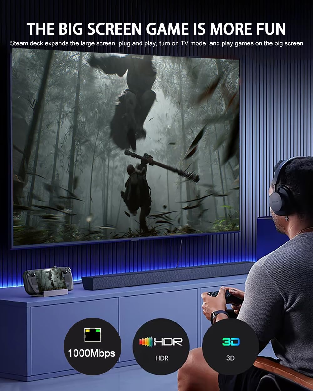 Estación de acoplamiento para Steam Deck OLED, base de cubierta de vapor 6 en 1 con HDMI 2.0 4K 60Hz, LAN Gigabit Ethernet de 1000 Mbps, 3 USB 3.0, puerto USB C de carga de 100 W para válvula de
