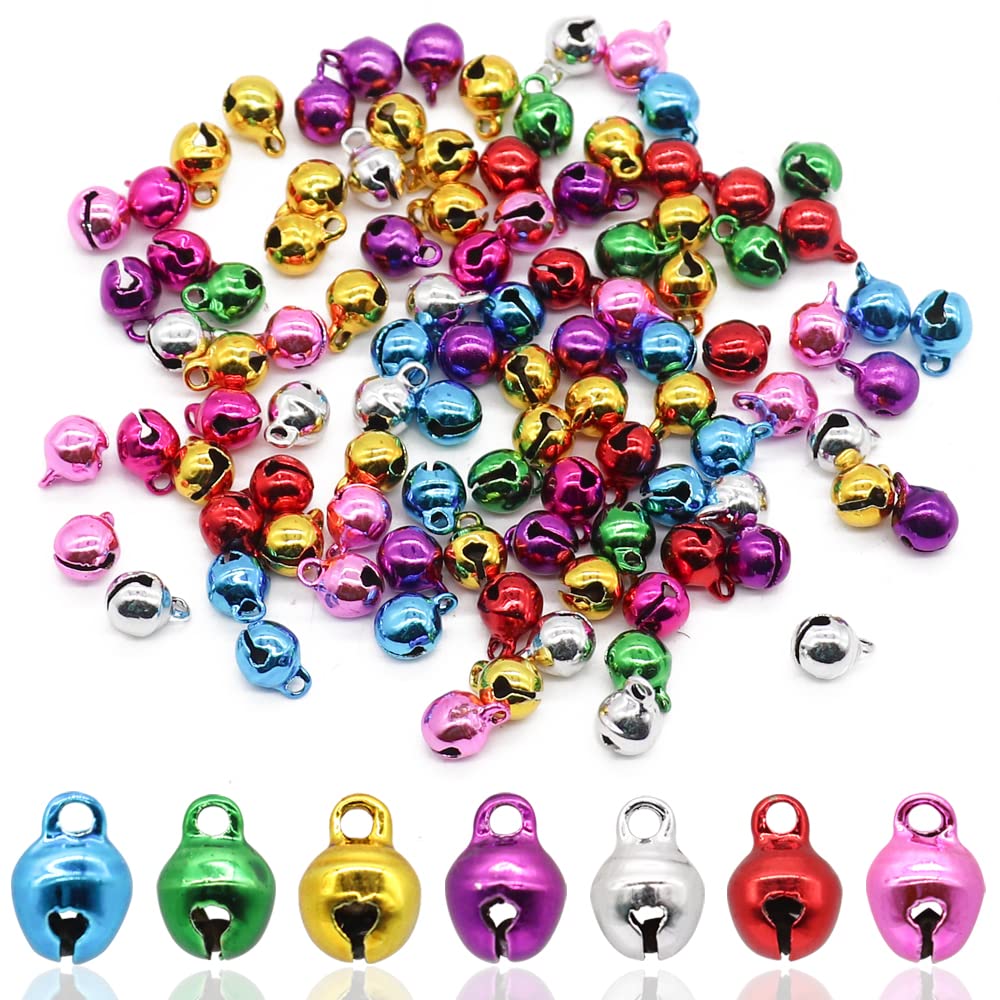 Jingle Bells, 6 mm Small Bells, Mixed Colourful Mini Bells, Craft for Handmade, DIY Bells for Christmas, Pack of 100