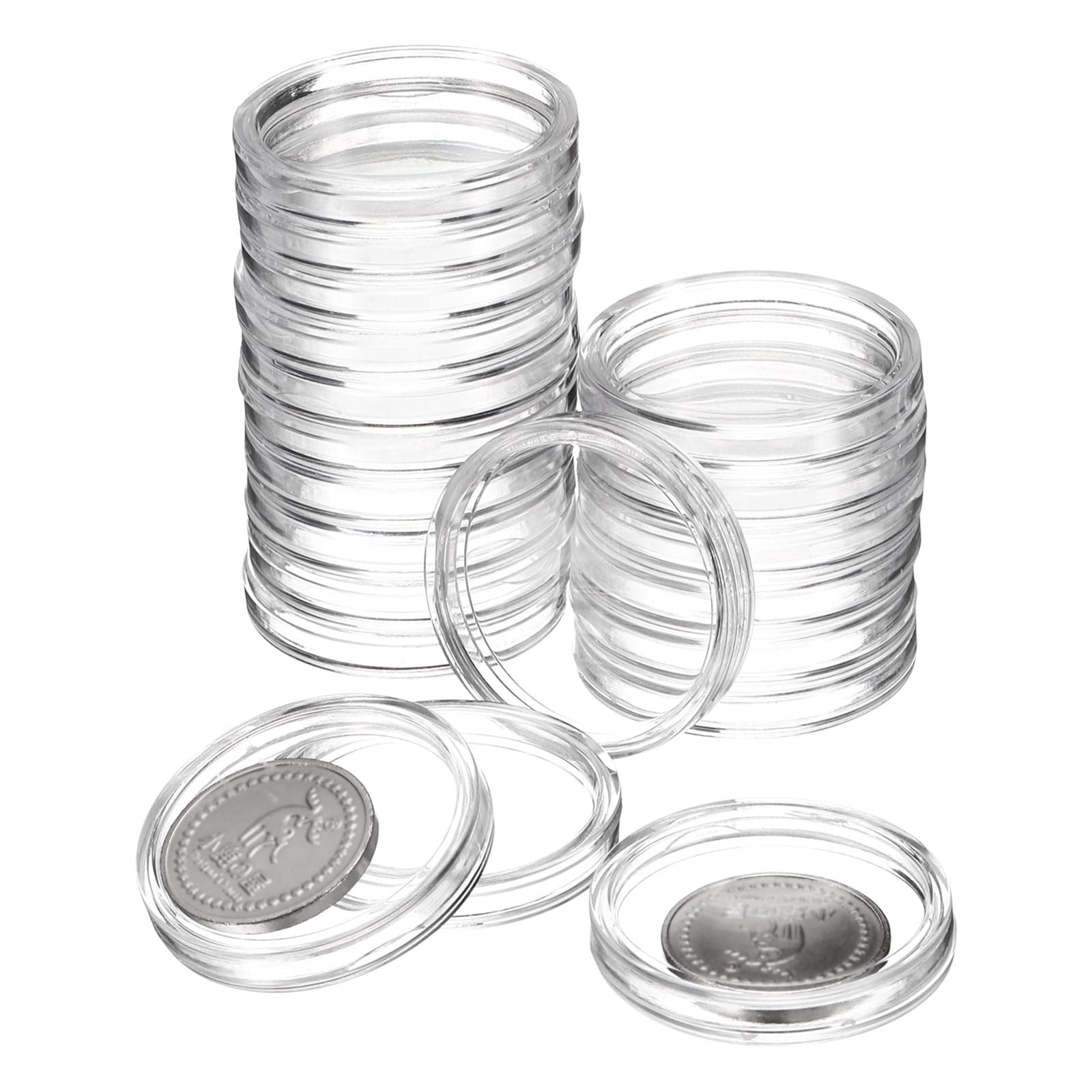 uxcell 20 Pcs 32mm Silver Dollar Coin Holders, Plastic Coin Capsule Covers Acrylic Clear Round Coin Collection Supplies Container for Silver Coin