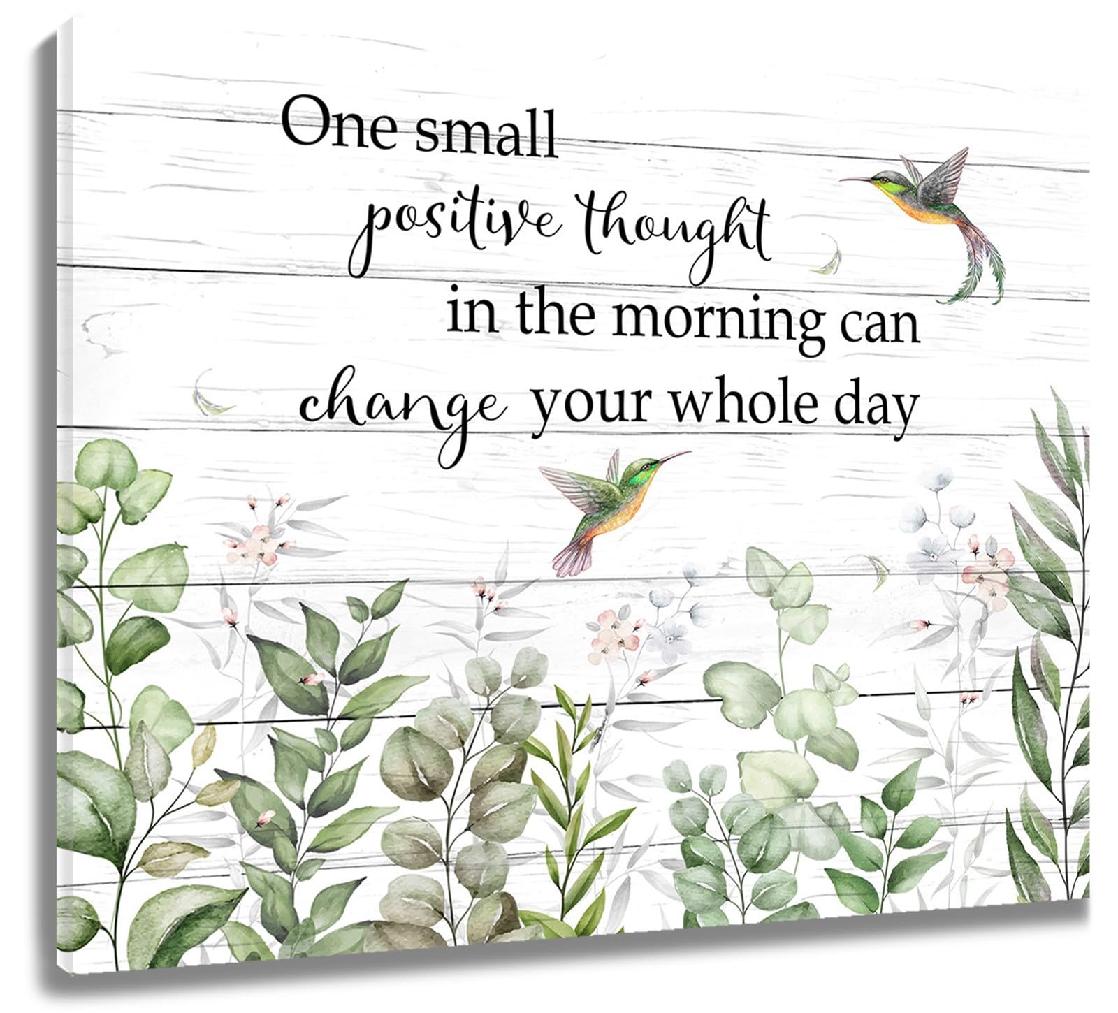 LB Sage Green Plant Wall Art Eucalyptus Leaf with Hummingbird Canvas Wall Art for Living Room Inspirational Quotes Poster Paint Wall Art Decor for Bathroom Kitchen Bedroom,12Wx12H inch Wooden Framed โ image 1