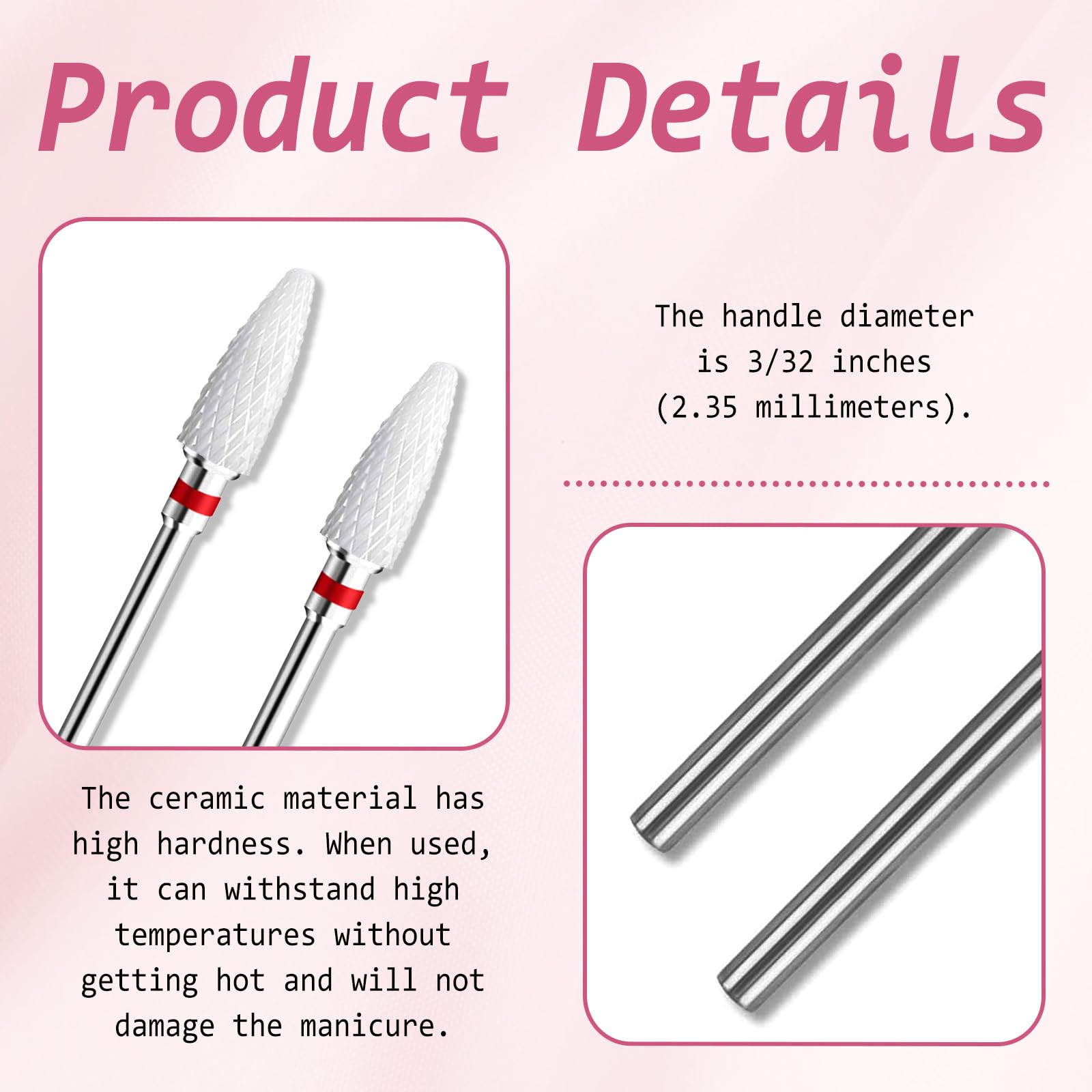 10PCS Nail Drill Bits, Ceramic Nail Drill Bit Electric Manicure, 3/32" Corn Shape Shank Drill Bits, Fine - Image 3