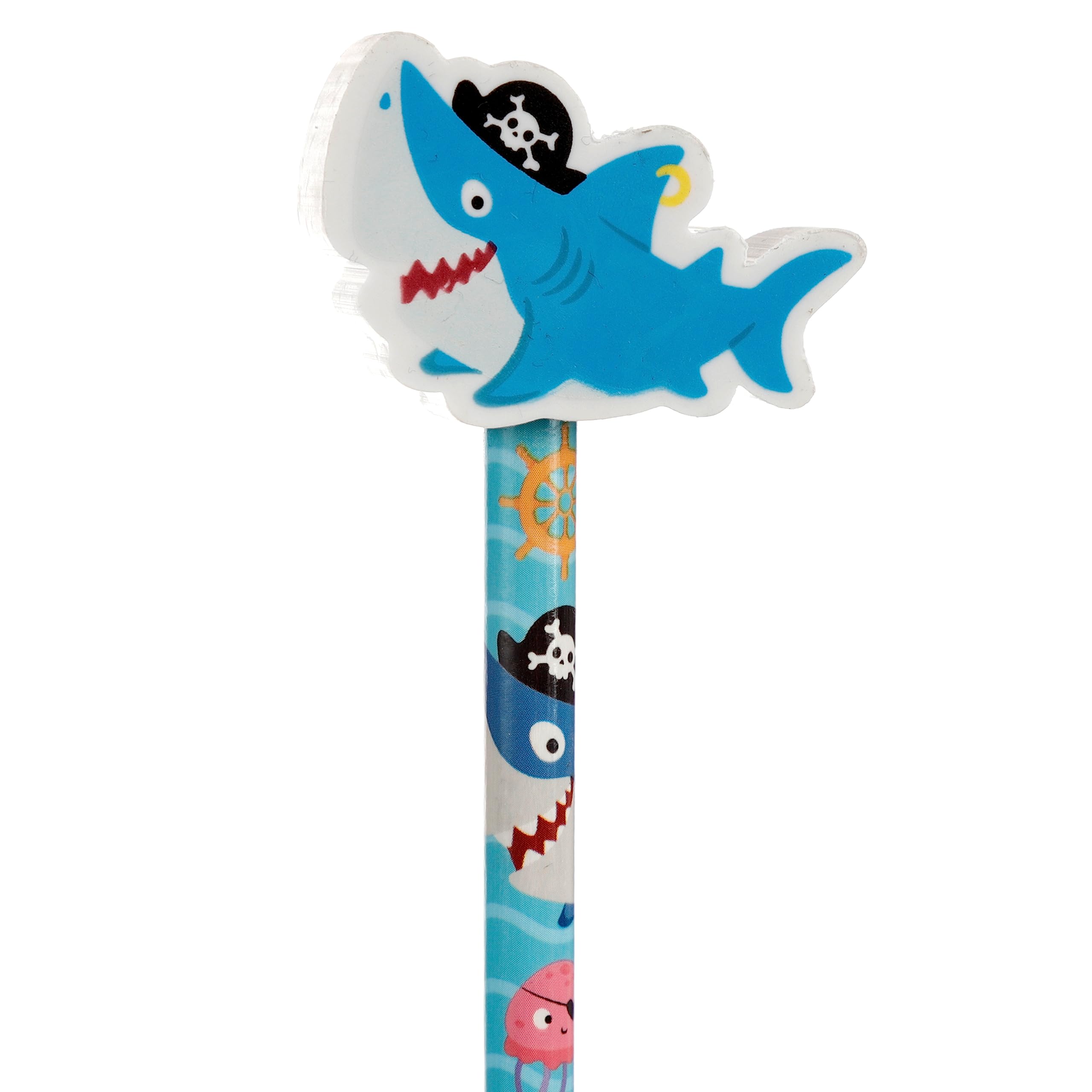 Crayons à Papier Décorés Thème Pirates Ahoy ! - Avec Gomme Sur Le Bout - Pour Enfants Et Collectionneurs - Puckator - 12
