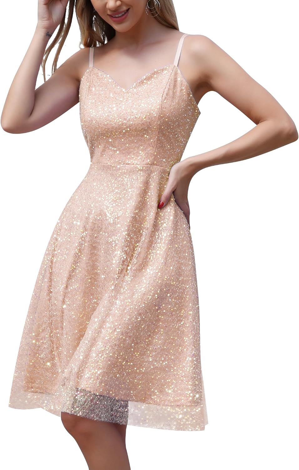 ABEWIP Sparkly Homecoming Dress for Teens Sequin Formal Cocktail Prom Backless Swing Mini Cute HOCO Dresses