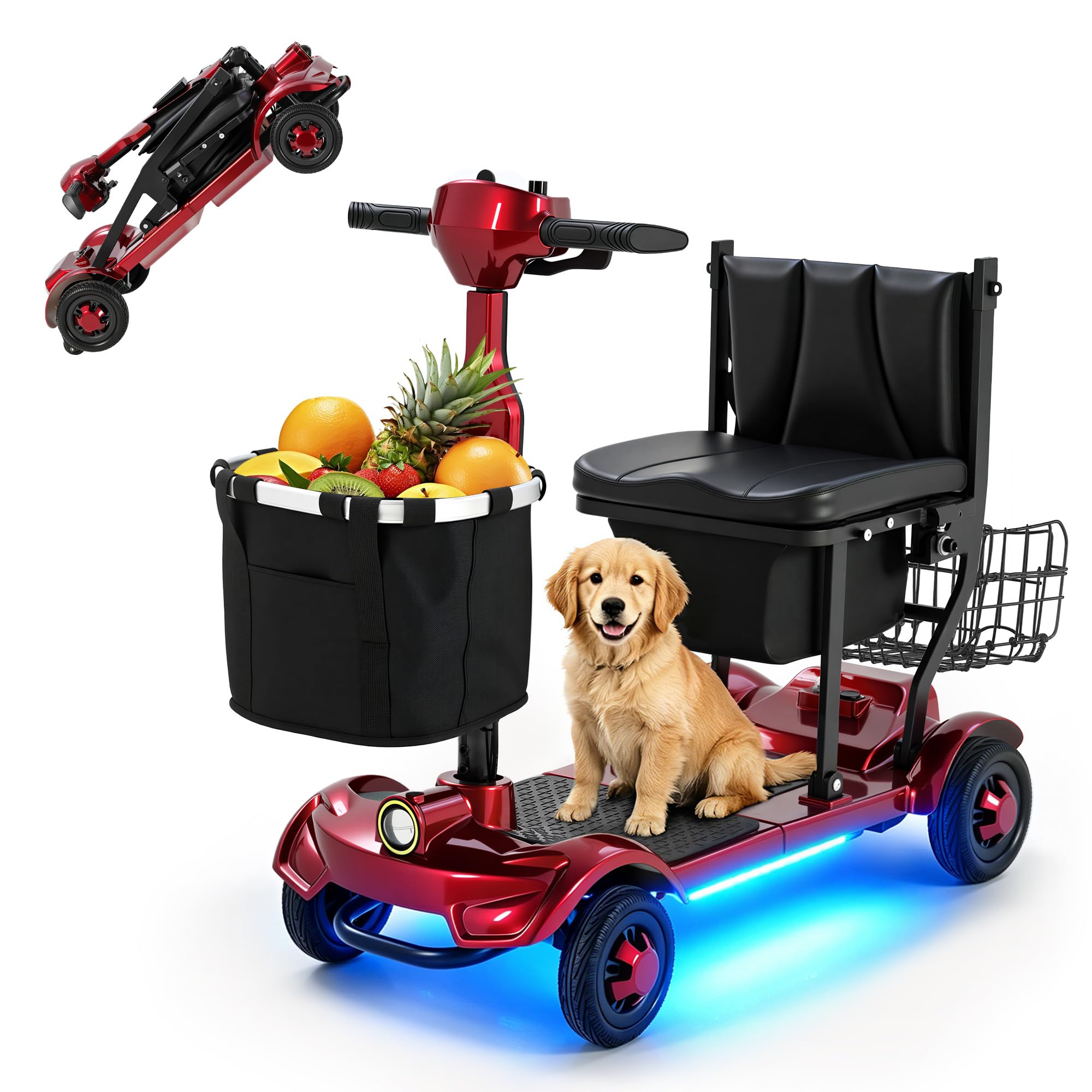 MS01F Lightweight Foldable Mobility Scooter for Seniors & Adults, 12/24/35Miles Options, 41 lbs Ultra-Light, 55" Turning Radius, LED Lights, 300lbs