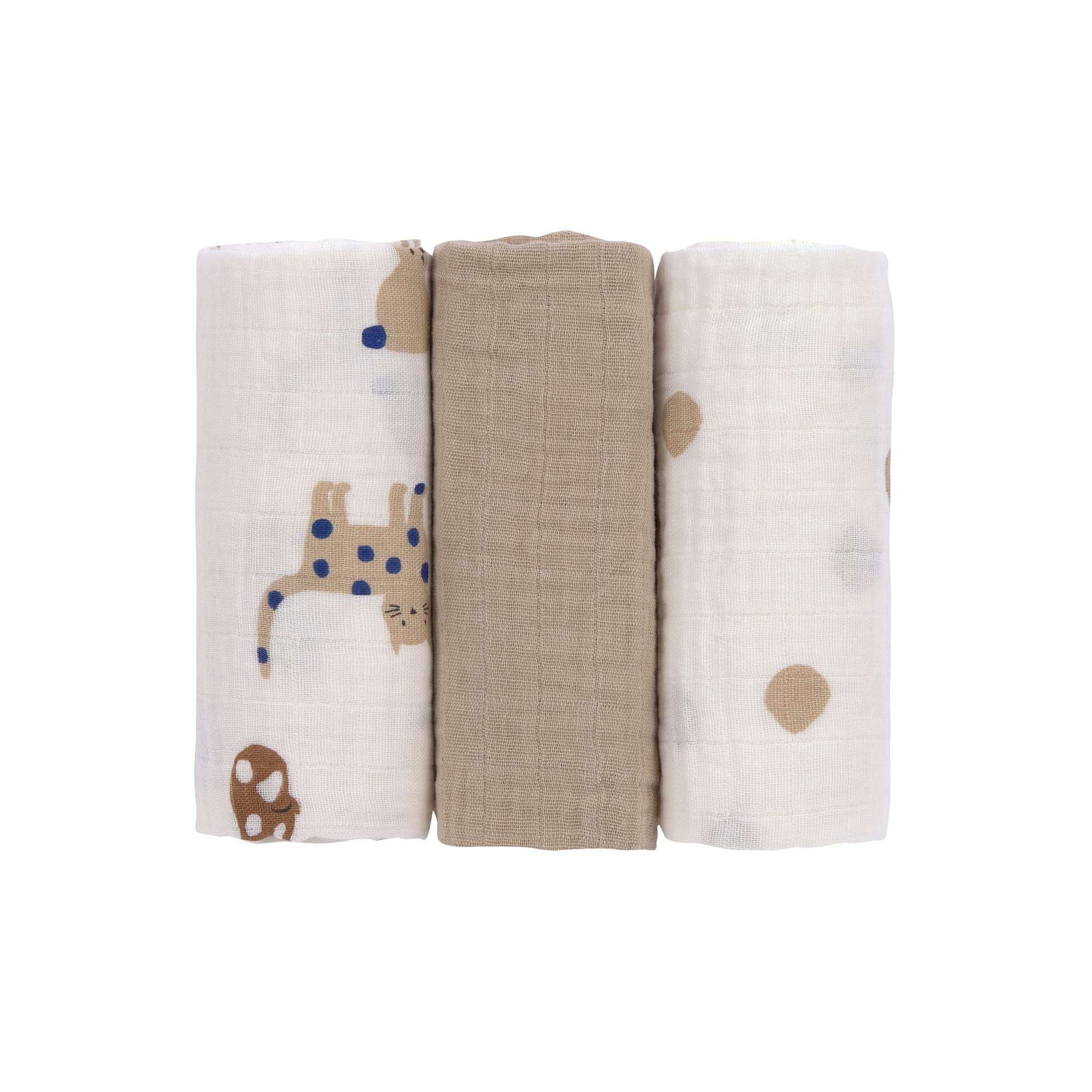 LÄSSIG Coperta Puck per neonati Panno di garza Set di 3 pezzi in cotone 60 x 60 cm Swaddle & Burp Blanket M Little Mateys royal blue