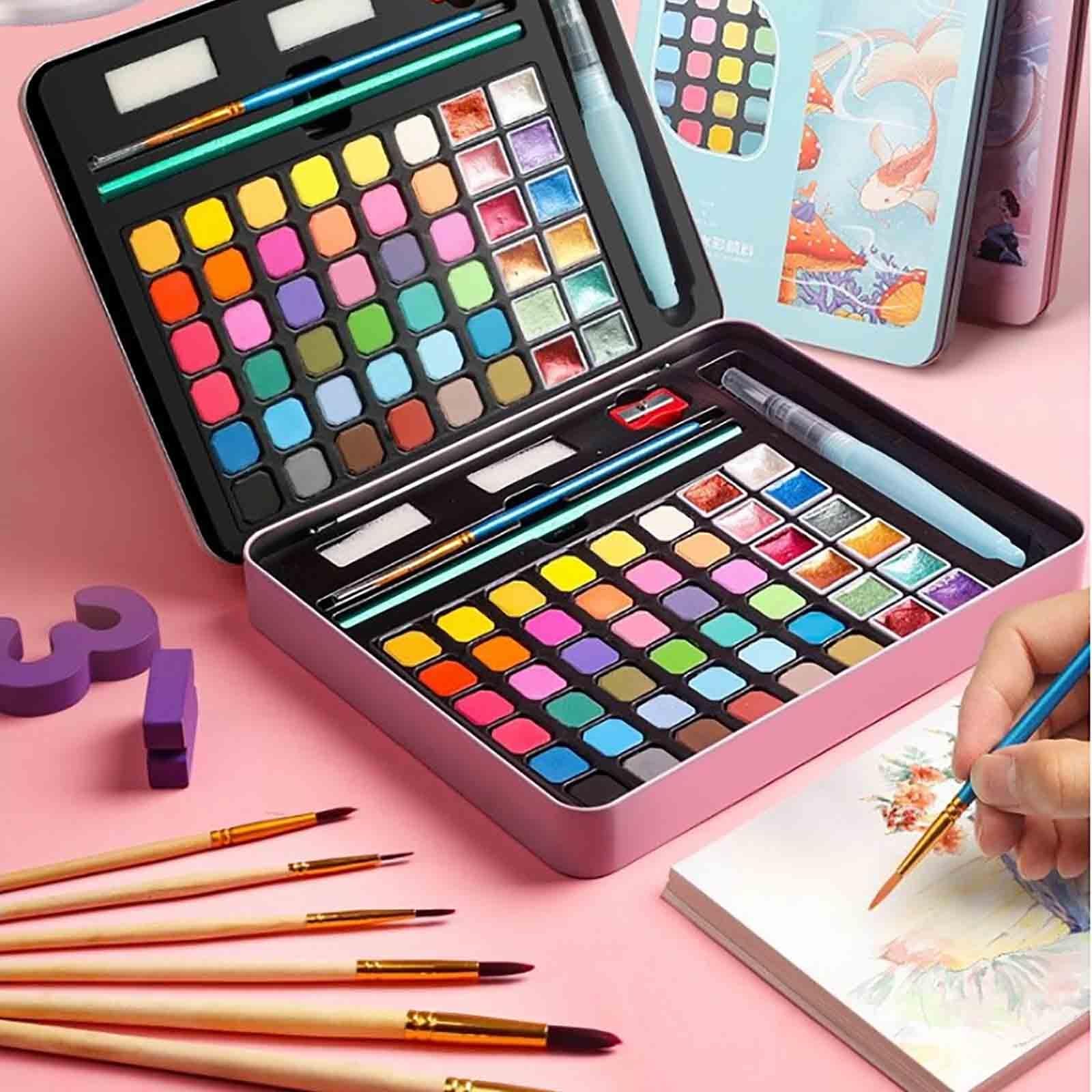 Perlmutt Solide Mini Aquarell Set Professionell Aquarellfarben All-In-One Pocket Aquarell Set Für Kunststudenten(60 colours - pink C)