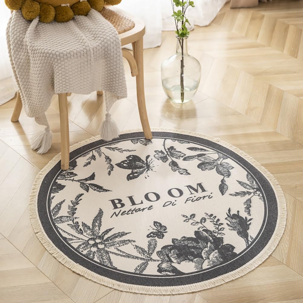 AVCULT Okrągły bawełniany dywan z frędzlami boho mandala tkany bawełniany dywanik zmywalny dywanik do salonu sypialni jadalni (kolor: O, rozmiar: 150 cm)
