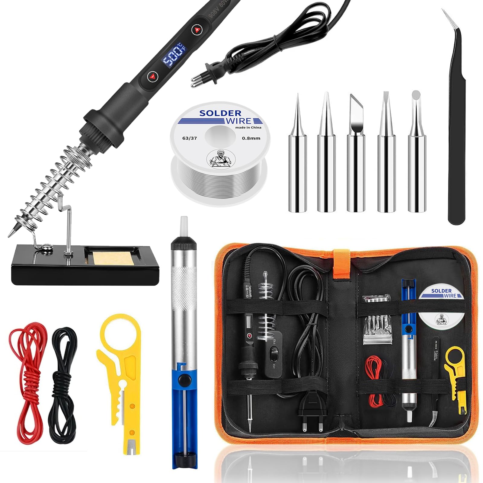 80W Kit de Soldadura Digital con Pantalla LCD, Temperatura Ajustable 180?-500?, con Interruptor ON/OFF, 5 Puntas, Para Reparaciones Eléctricas, Aficionados al Bricolaje