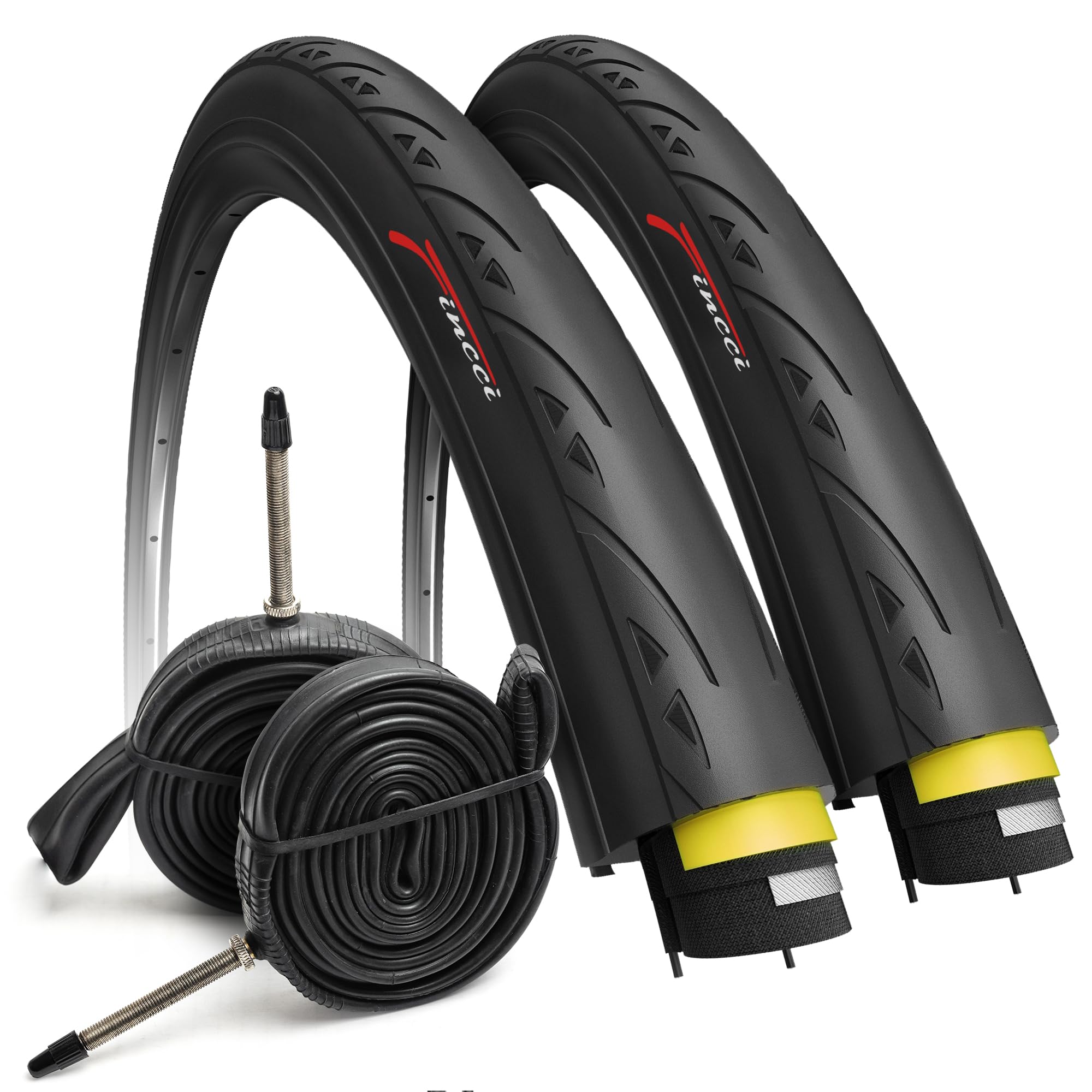 Fincci Road 700x25c Tire with 700c Bike Tube Presta - Foldable Kevlar 25-622 700c Bike Tire with LVL3 1 mm Nylon Puncture Resistant 60 TPI -