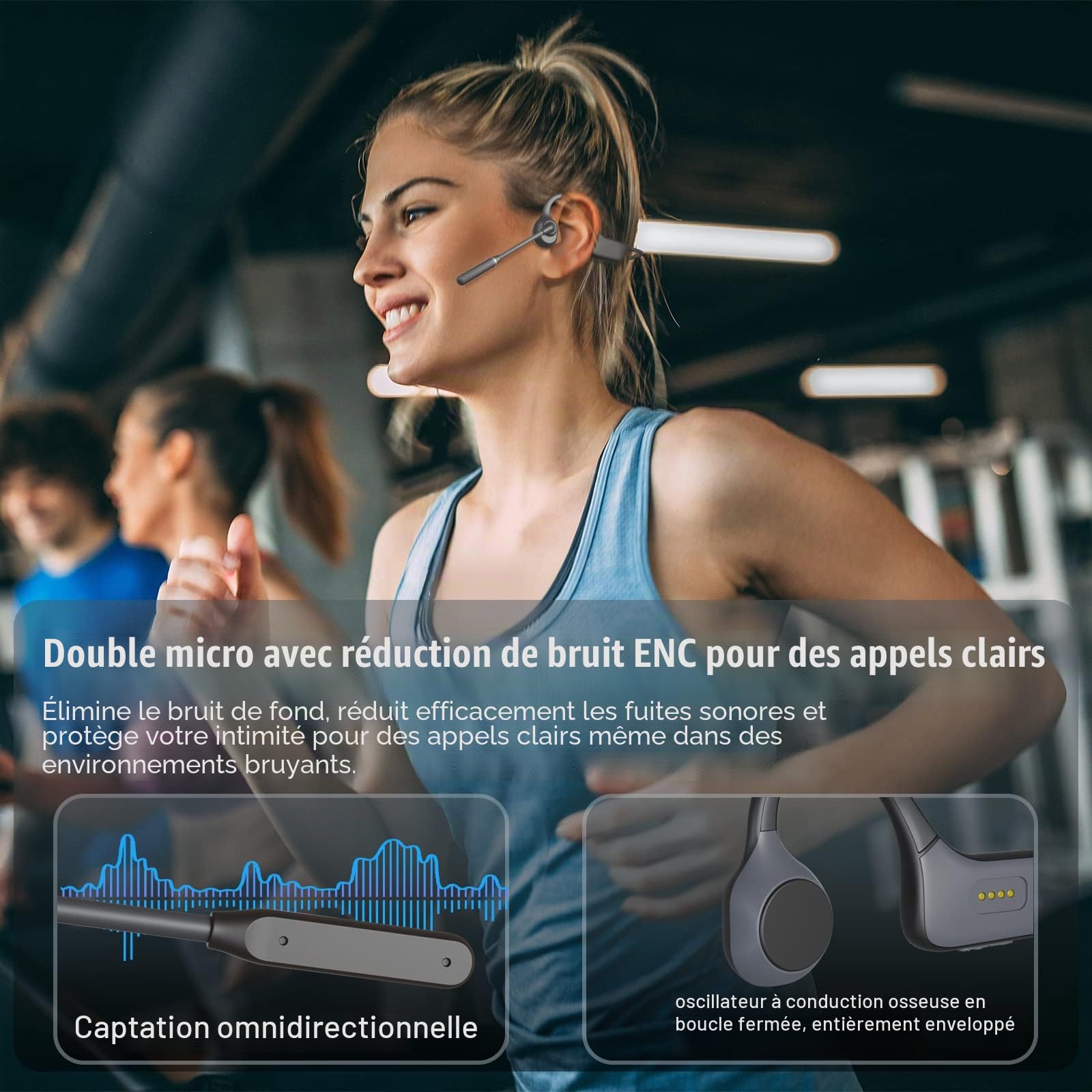 Casque Conduction osseuse Bluetooth 5.3 avec Micro, Appairage multipoint