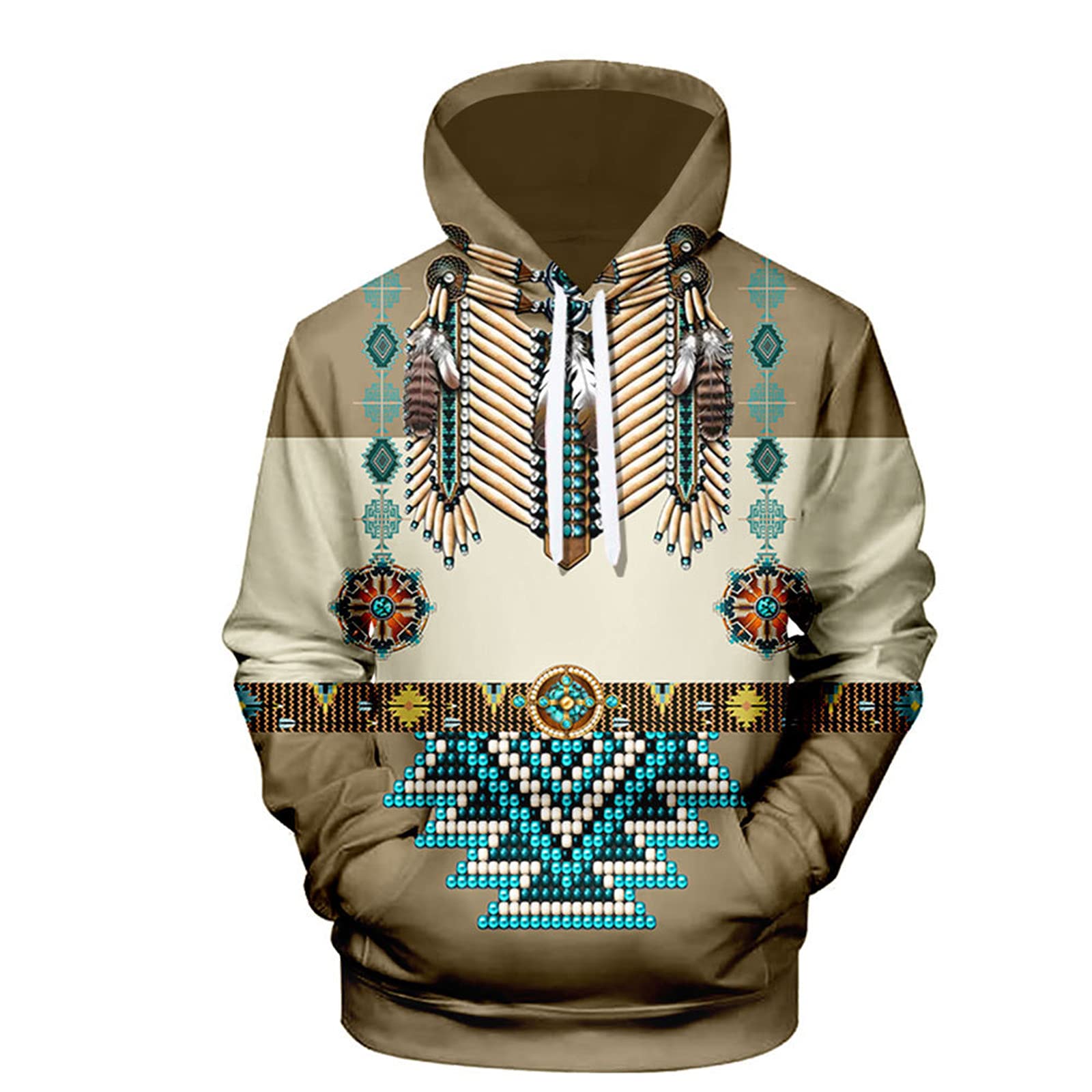 Keepmore Men's #1 Long Sleeve Native Indian Hoodies Colorful Sweatshirt Jumpers Casual Ethnic Sportswear