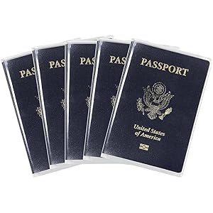 Waterproof Clear Passport Cover Plastic Passport Protector, Travel Essentials unisex-adult, with Vinyl ID Card Protector Case Holder for Travel, Pack of 5, Clear