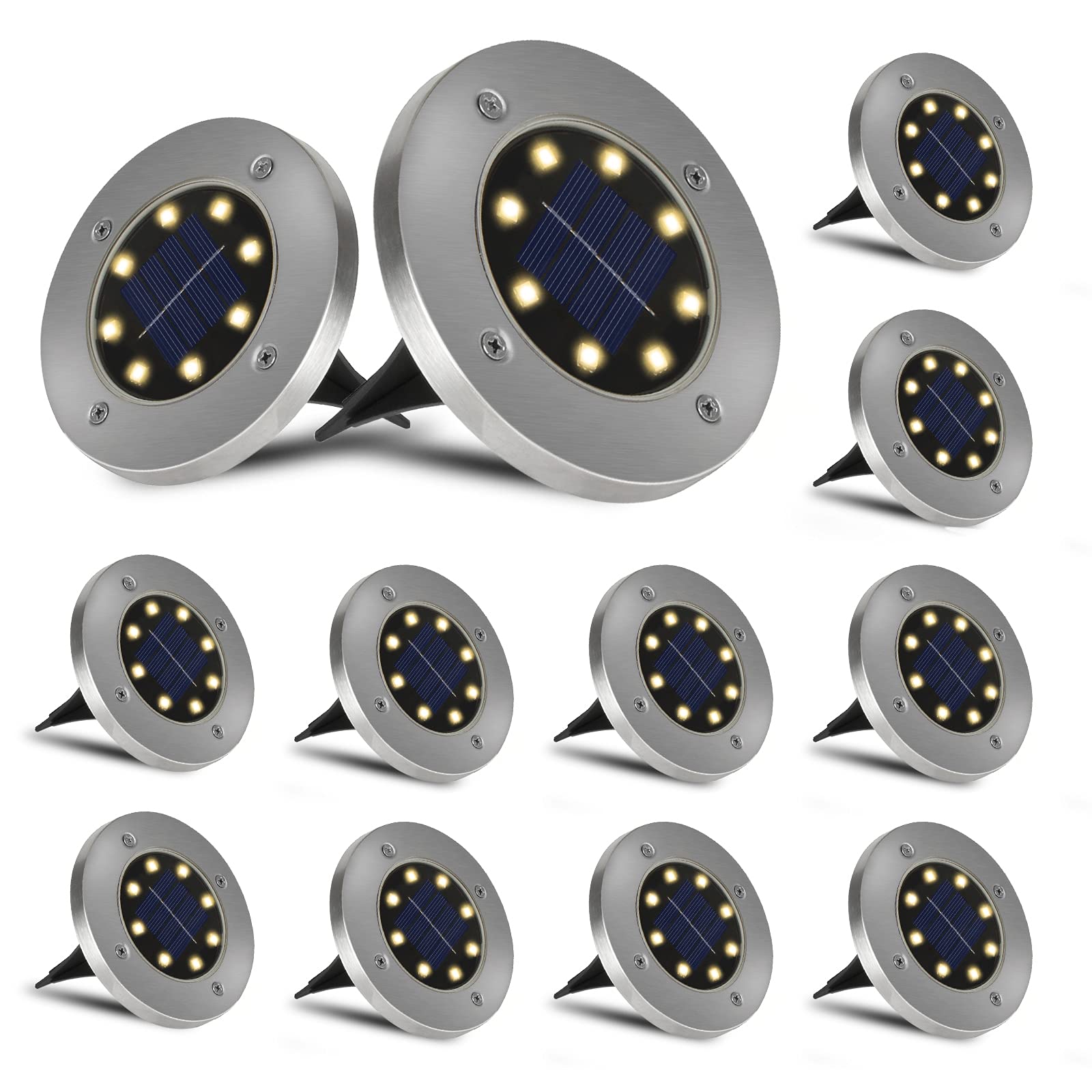 Buy Solar Ground Lights 12Pack, 8 LED Solar Garden Lights Outdoor Disk