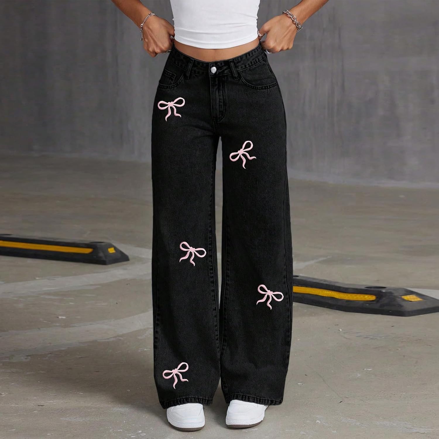 Girls Baggy Wide Leg Jeans with Bow Embroidered Y2k Elastic Waist Trendy Tween & Teen Denim Pants 8-16Y - Image 4