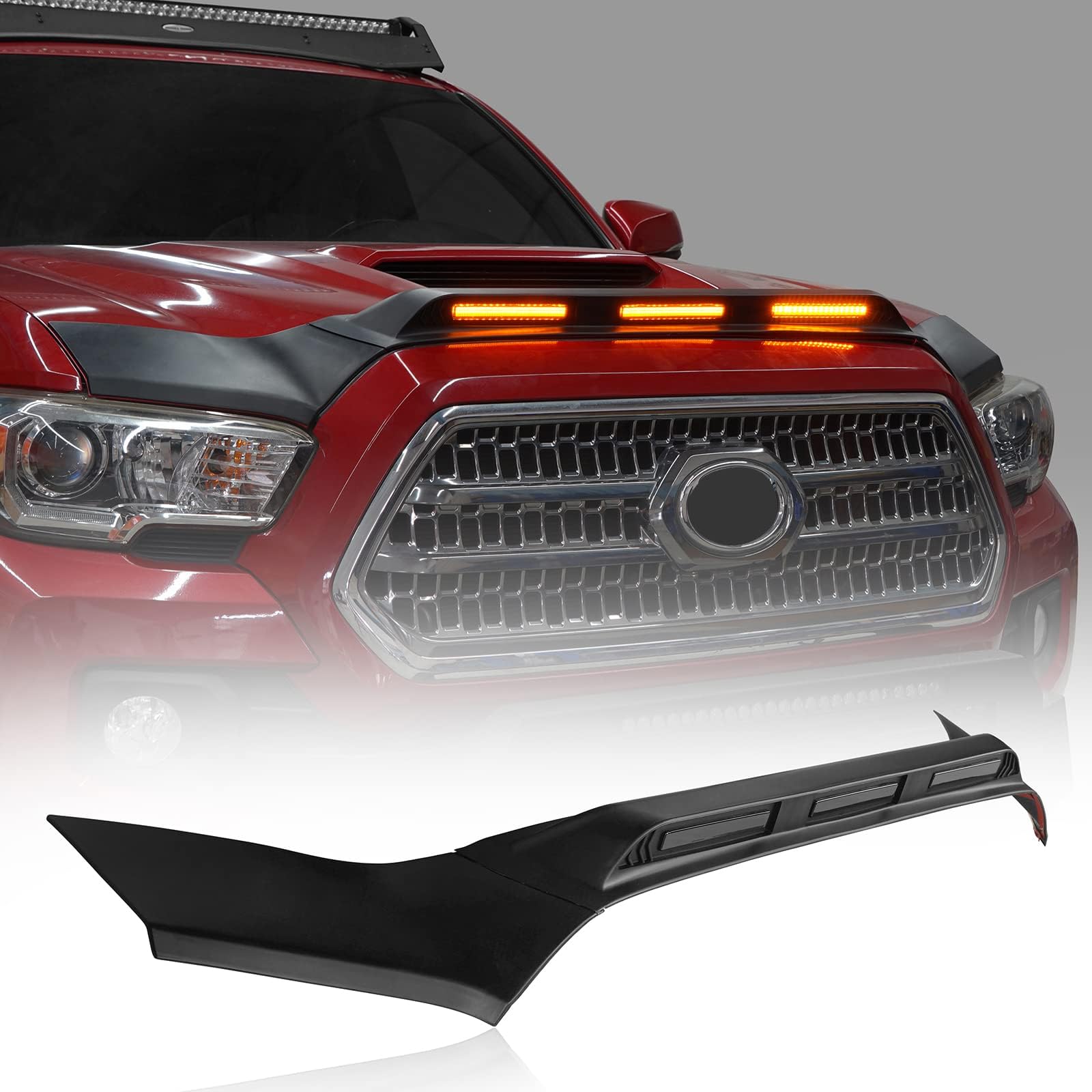 u-Box Tacoma Hood Deflector Bug Shield Protector w/Amber LED Lights for 3rd Gen Toyota Tacoma 2016-2017-2018-2019-2020-2021-2022-2023 Pickup Trucks