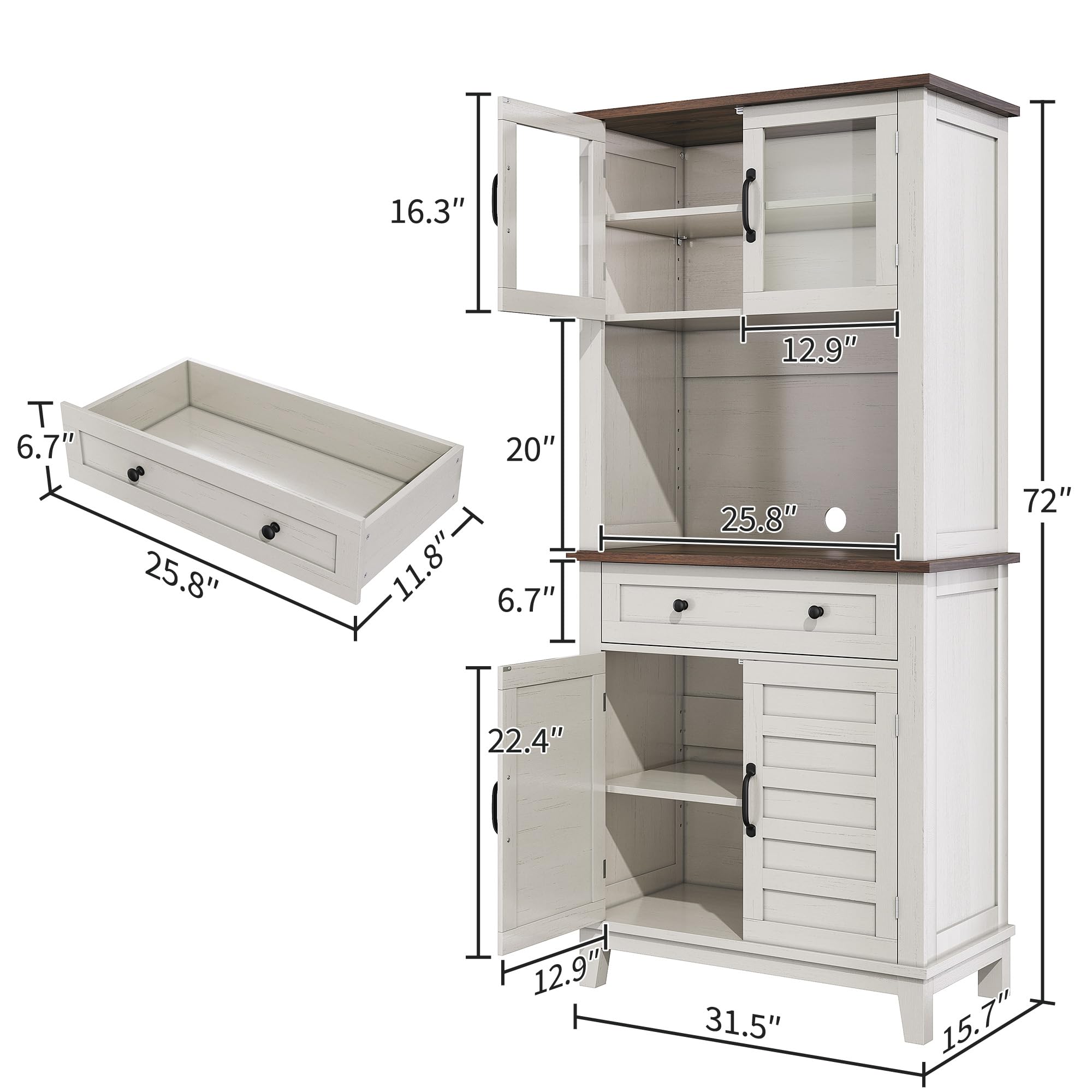 Farmhouse - Armadietto da cucina con 4 ante (2 vetri, 2 legno