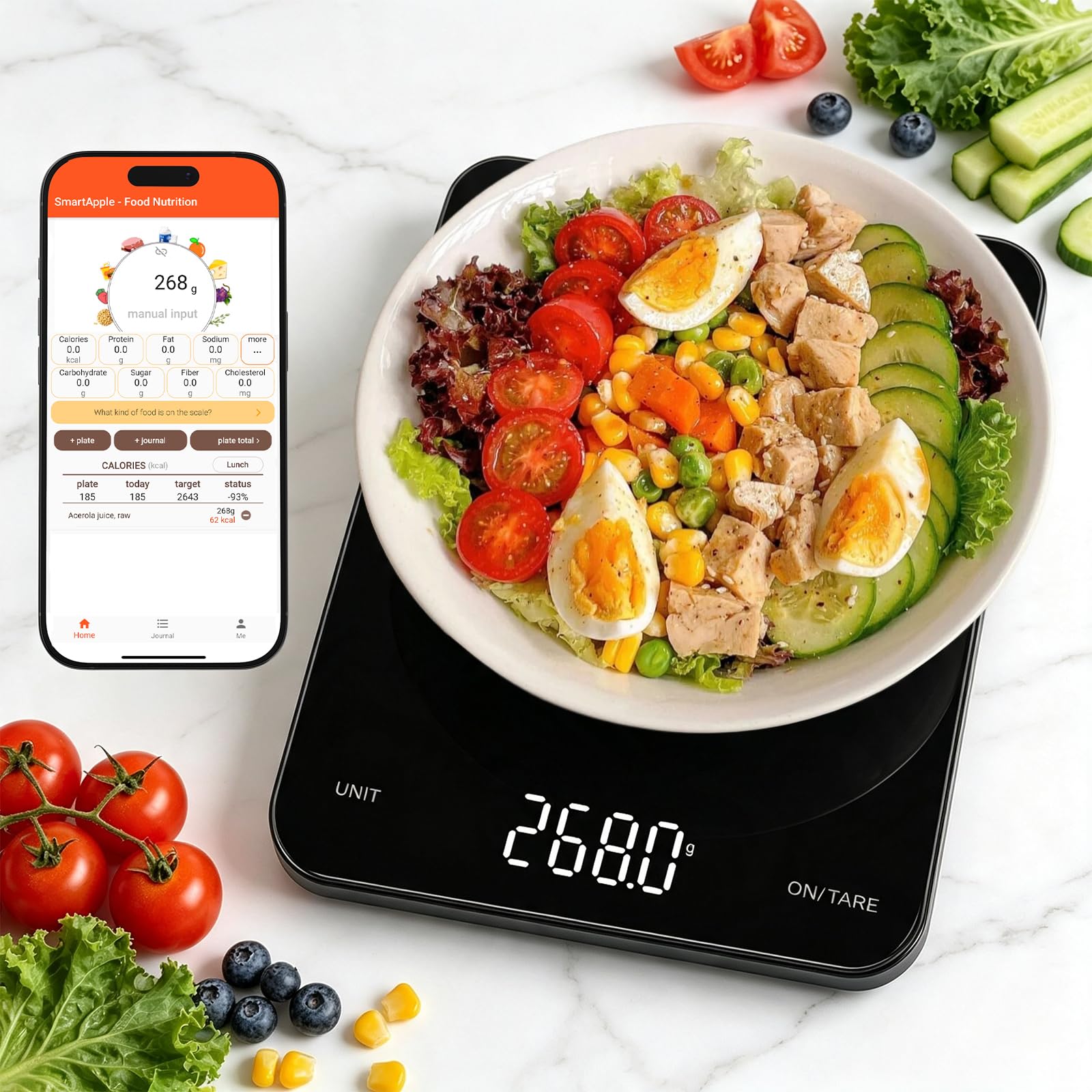 KOK Wiederaufladbare Smarte Küchenwaage, Digitale Bluetooth-Lebensmittelwaage mit App, hohe Genauigkeit von 0,1g, geeignet für die Zubereitung von Mahlzeiten, ketogene Diät und Nährwertverfolgung