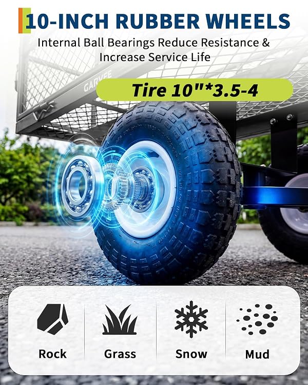 Garvee Versatile Outdoor Utility Cart-400LBS Heavy-Duty, 10" All-Terrain Pneumatic Tires, Easy Maneuverable Lawn Cart with Removable Mesh Panels for Gardening&Landscaping, Grey, with Waterproof Liner by Garvee - Used condition - Image 6