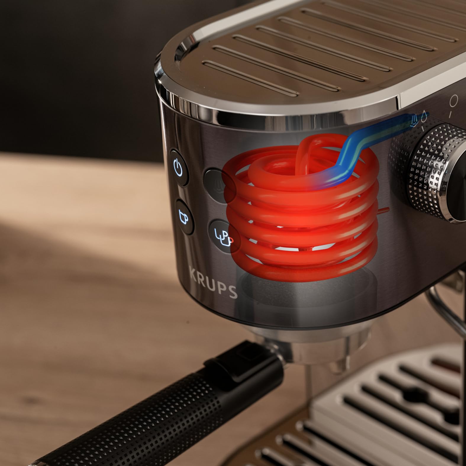 Krups Virtuoso+ Espresso-Siebträgermaschine 15 bar 3 Crema-Filter Edelstahl-Dampfdüse Schwarz/Edelstahl XP444G