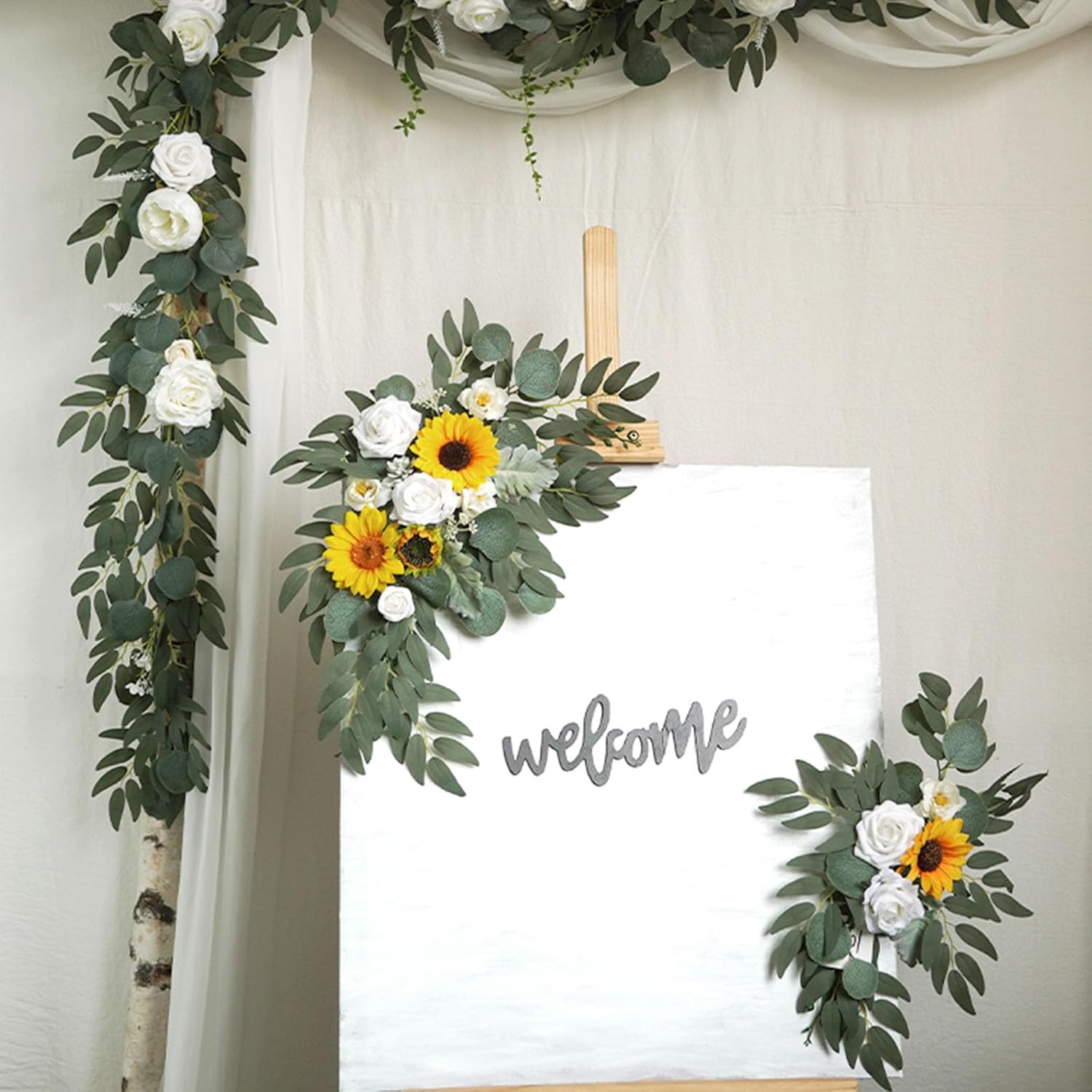 Sunflower Wedding Arch Flowers, Faux Flower Swag Set of 2, Sunflower Floral Swag for Wedding Arch Welcome Signs, Reception Ceremony Signs Decor