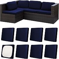 Vista 21 de Juego de 12 fundas de almohada y cojines para exteriores, 8 fundas de asiento + 4 fundas de almohada, fundas elásticas para muebles de patio