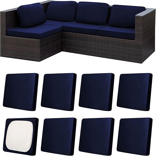 Miniatura 21 de Juego de 12 fundas de almohada y cojines para exteriores, 8 fundas de asiento + 4 fundas de almohada, fundas elásticas para muebles de patio
