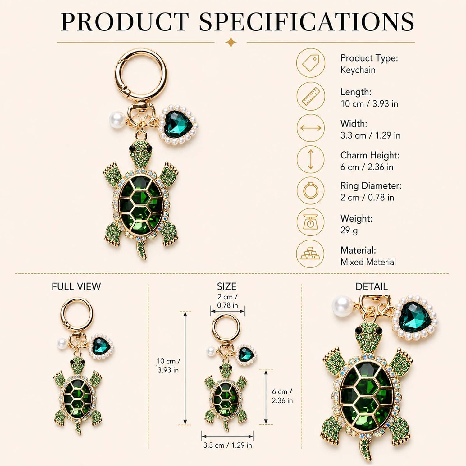 Sea Turtle Keychain for Women Bling Rhinestone Heart Turtle Bag Charm Cute Beach Ocean Purse Handbag Keys Accessory Gift image 3