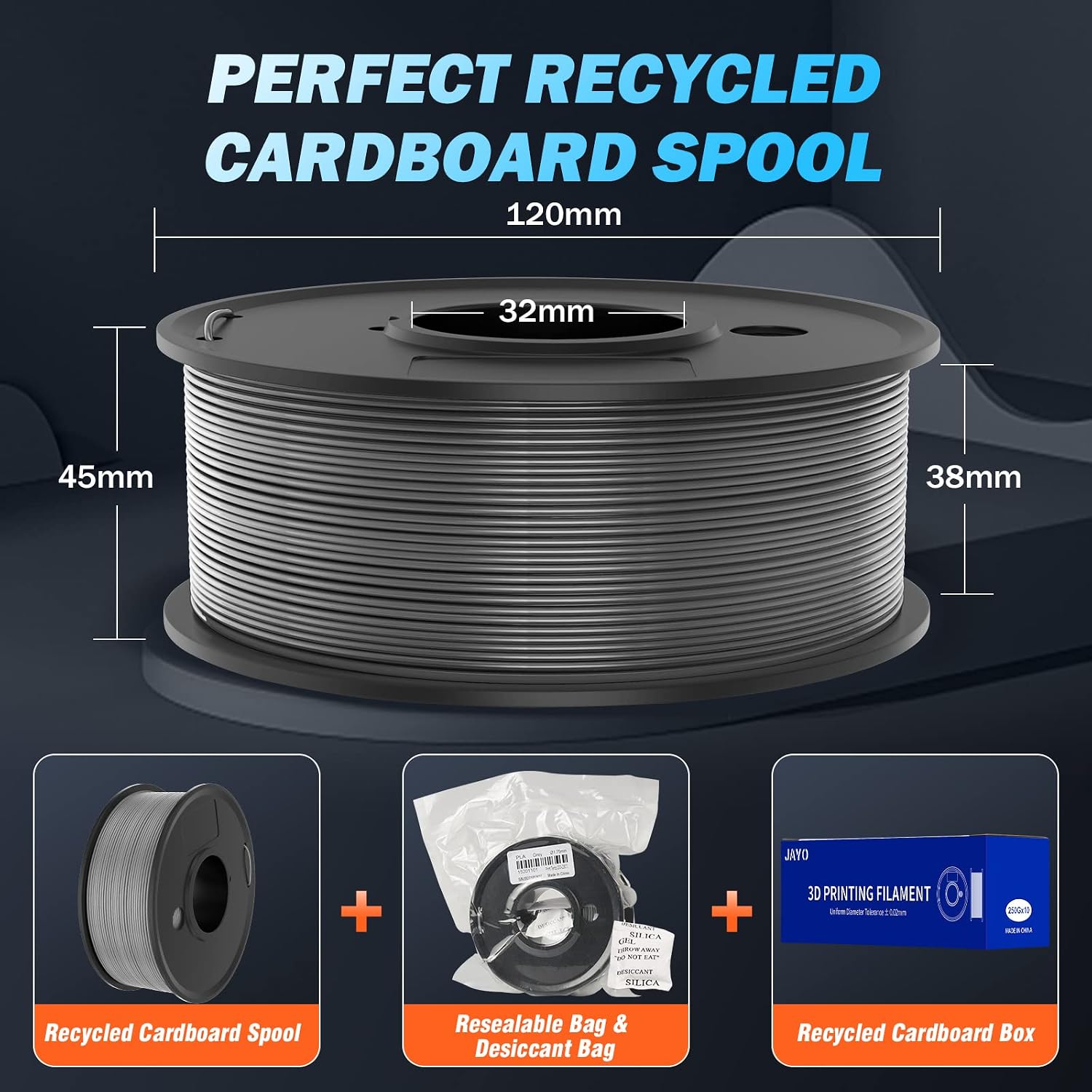 3D Printer Filament Bundle Multicolor, JAYO PETG Filament 1.75mm, Neatly Wound Filament 2.5kg, 250g Spool, 10 Pack, Black+White+Grey+Blue+Red+Green+Yellow+Purple+Orange+Transparent