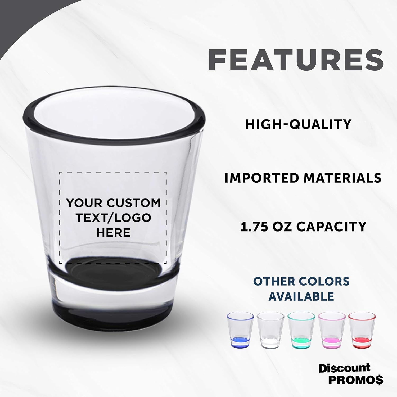 DISCOUNT PROMOS Custom Shot Glasses 1.75 oz. Set of 10/50/100, Personalized Bulk Pack - Great for Wedding Favors, Bachelorette Decorations, Party Favors - Black Bottom Color