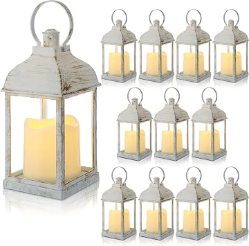 12 Pack 10 Inch White Decorative Candle Lantern Bulk LED Flameless
