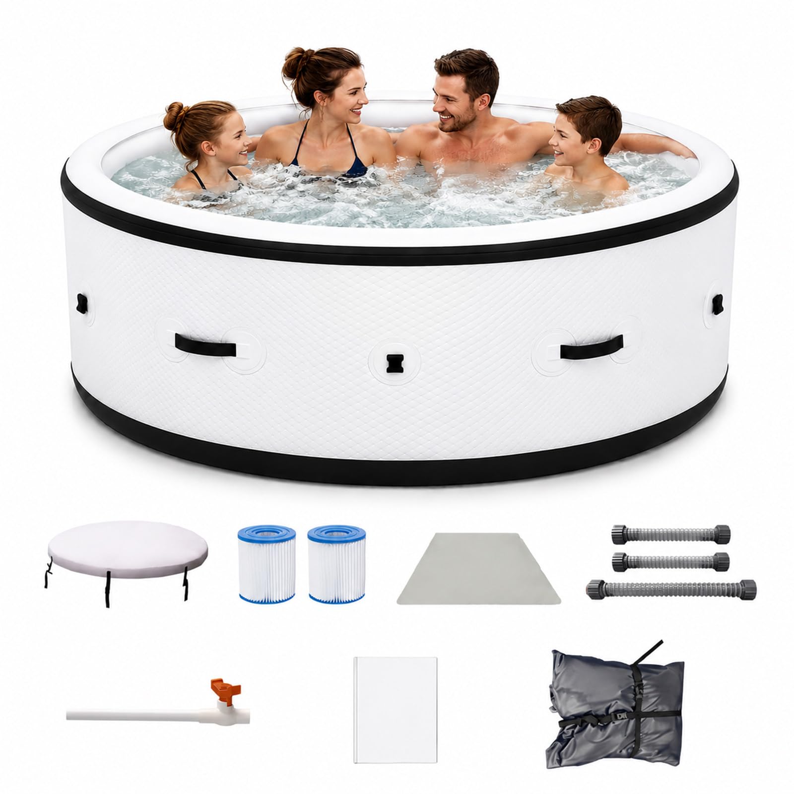 Inflatable Hot Tub 4-6 Adults Portable Spa, 81" Large Blow Up Tub with 150 Air Bubble Jets, 104°F Heating & 6-Color LED Lights, Puncture-Resistant Reinforced Material for Outdoor Backyard Yard