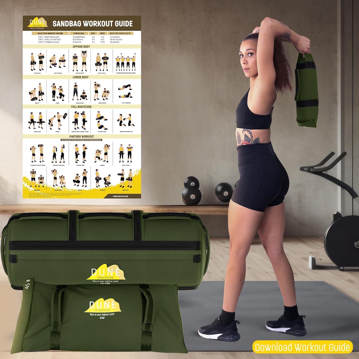 Sandbags for Working Out (Unfilled) - Enhance Your Fitness with Our Workout Sandbag, Versatile & Durable Sand Bags for Weight Training 15-75 lbs - Sandbags for Fitness Guide Included